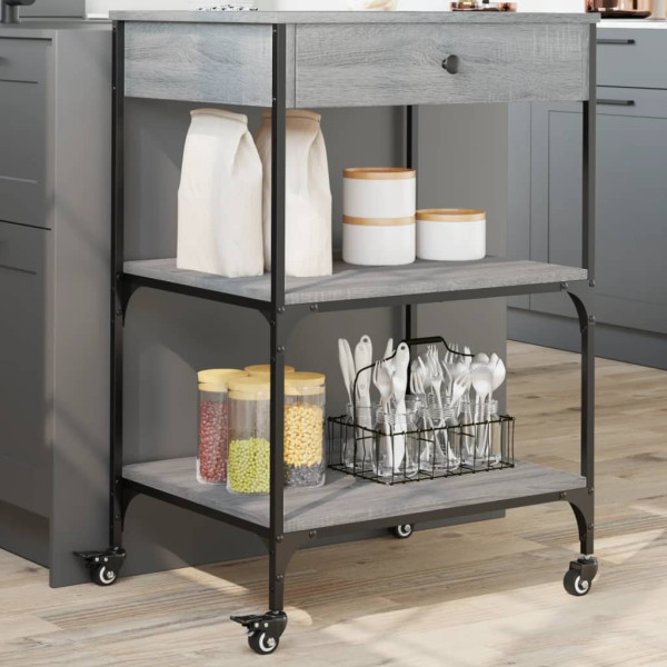 Carrito de cocina madera ingeniería gris Sonoma 60x48x89.5 cm D
