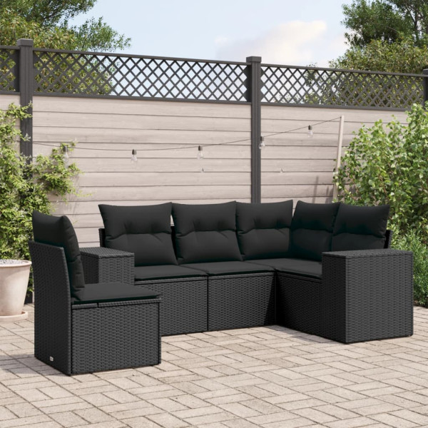 5 pcs conjunto sofás de jardim com almofadões vime PE preto D