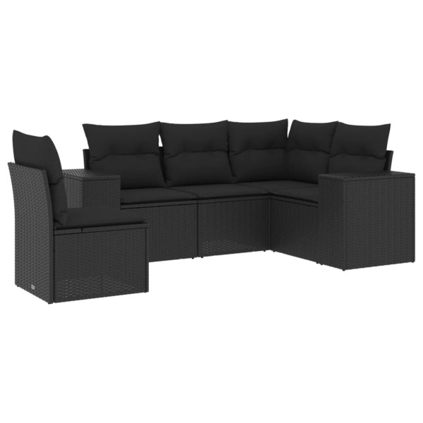 Set de muebles de jardín 5 pzas y cojines ratán sintético negro M 2