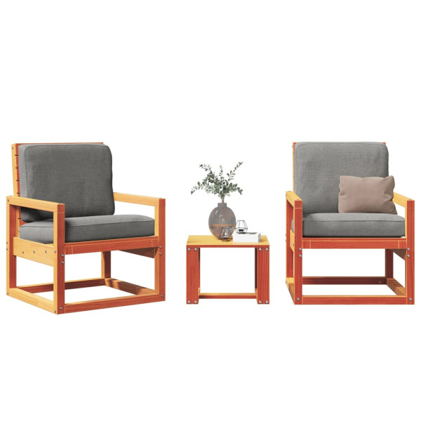3 pcs conjunto lounge de jardim pinho maciço castanho-mel D