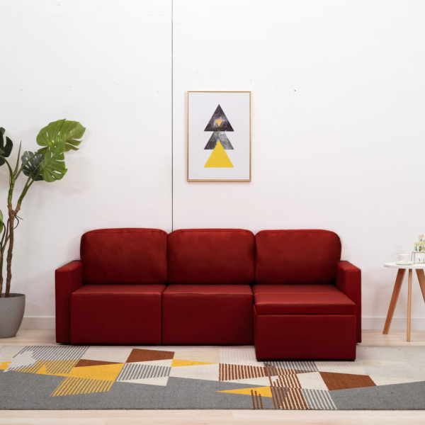 Sofá cama modular de 3 plazas cuero sintético color vino tinto D