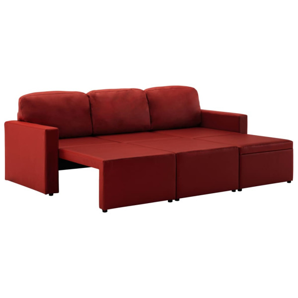 Sofá cama modular de 3 plazas cuero sintético color vino tinto M 4