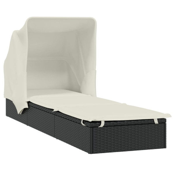 Tumbona con toldo plegable ratán sintético negro 213x63x97cm M 4