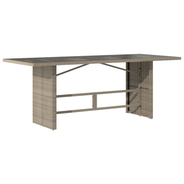 Mesa jardim c/ tampo de vidro 190x80x74 cm vime PE cinza-claro M 5