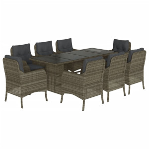 Set comedor jardín 9 pzas y cojines ratán sintético gris H