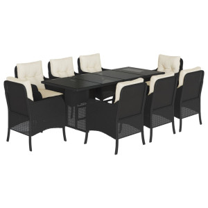 Set de comedor de jardín 9 pzas y cojines ratán sintético negro H