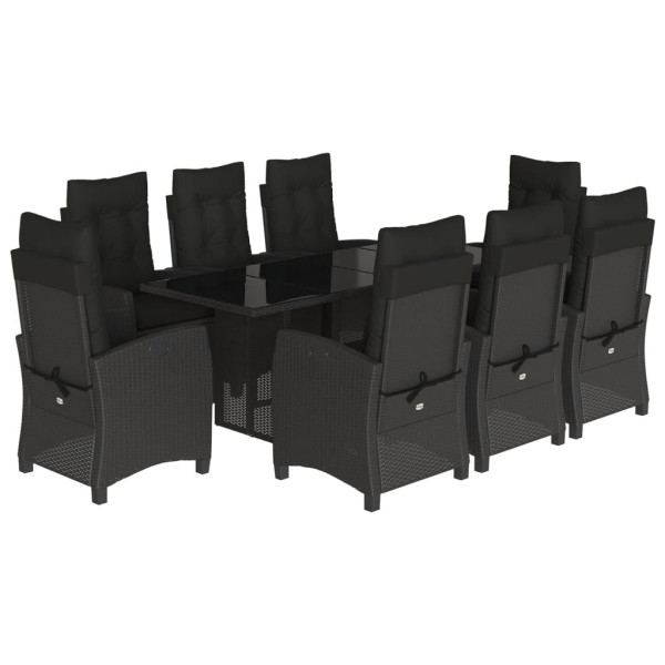 9 pcs conjunto de jantar p/ jardim c/ almofadões vime PE preto M 2