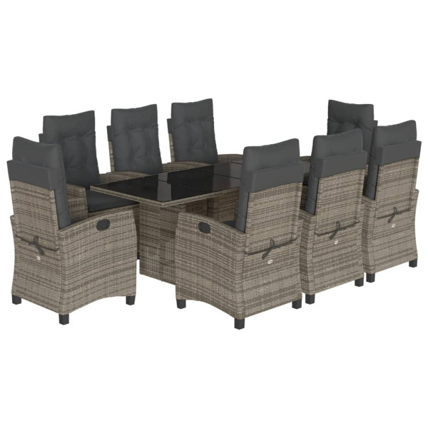 Set comedor jardín 9 pzas y cojines ratán sintético gris M 2