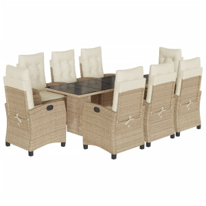 Set comedor de jardín 9 pzas con cojines ratán sintético beige H