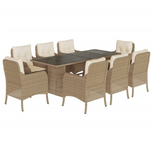 Set comedor de jardín 9 pzas con cojines ratán sintético beige H
