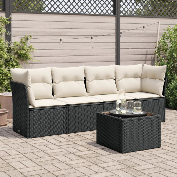 Set de muebles de jardín 5 pzas y cojines ratán sintético negro D