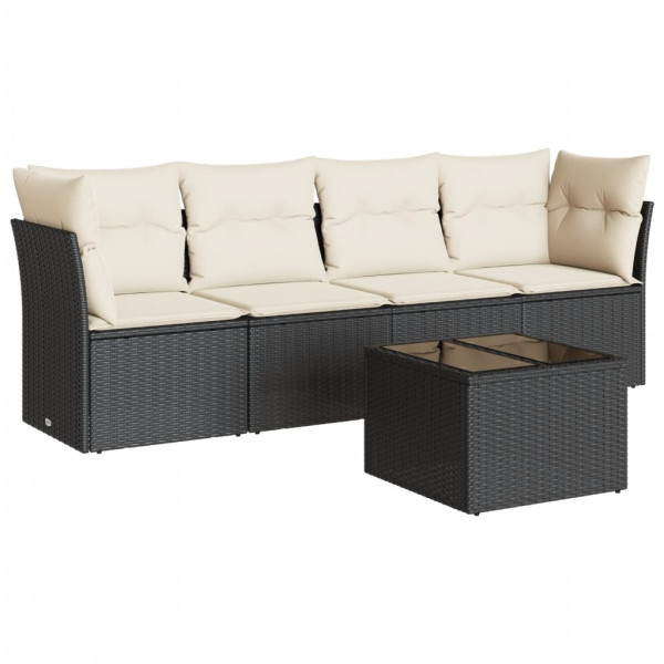 Set de muebles de jardín 5 pzas y cojines ratán sintético negro M 2