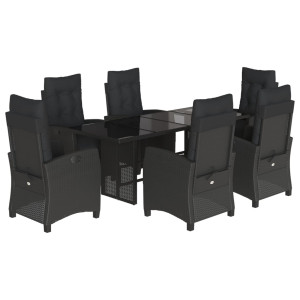 Set de comedor de jardín 7 pzas y cojines ratán sintético negro H