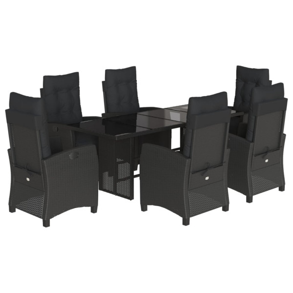 Set de comedor de jardín 7 pzas y cojines ratán sintético negro M 2