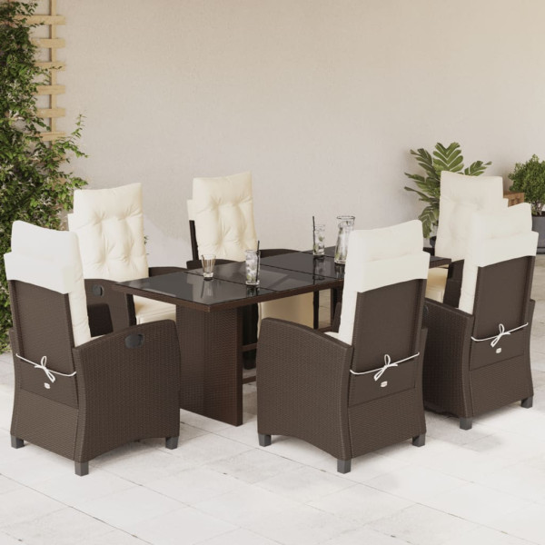 Set comedor de jardín 7 pzas con cojines ratán sintético marrón D