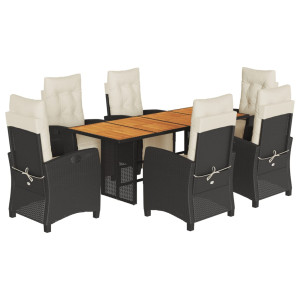 Set de comedor de jardín 7 pzas y cojines ratán sintético negro H