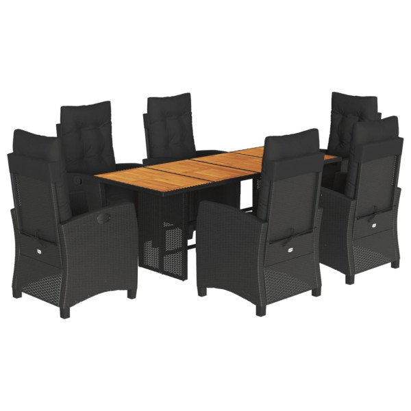 Set de comedor de jardín 7 pzas y cojines ratán sintético negro M 2