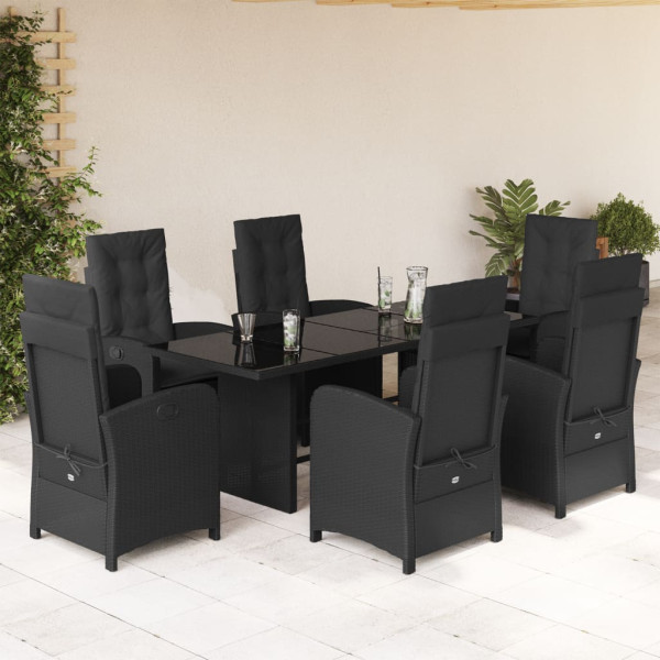 Set de comedor de jardín 7 pzas y cojines ratán sintético negro D
