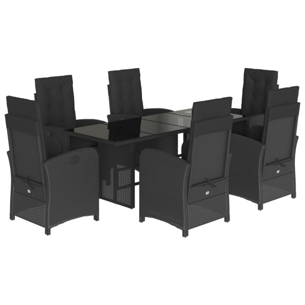 7 pcs conjunto de jantar p/ jardim c/ almofadões vime PE preto M 2
