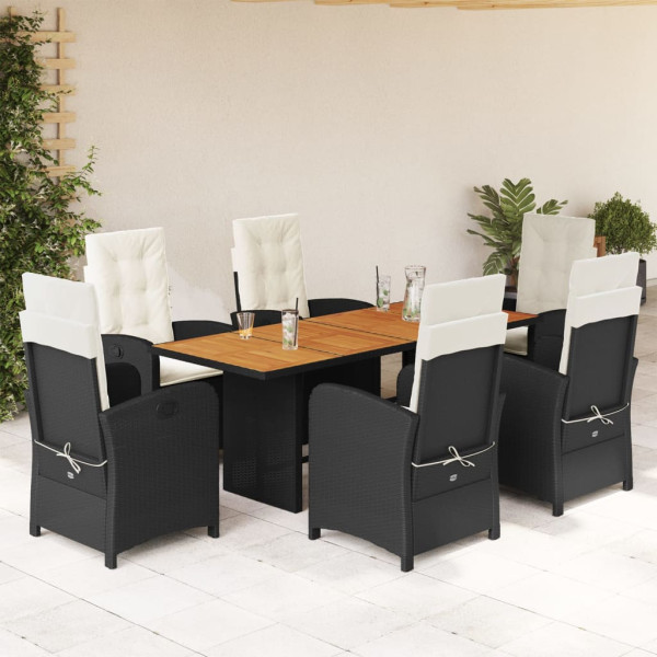 Set de comedor de jardín 7 pzas y cojines ratán sintético negro D
