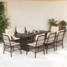 Set comedor para jardín 9 pzas y cojines ratán sintético marrón 1