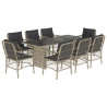 Set comedor de jardín 9 pzas cojines ratán sintético gris claro 2