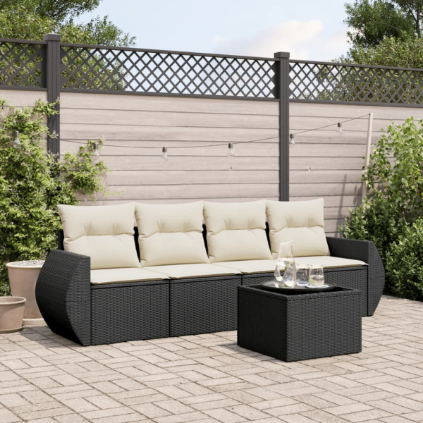 Set de muebles de jardín 5 pzas y cojines ratán sintético negro D