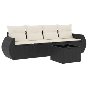 Set de muebles de jardín 5 pzas y cojines ratán sintético negro H