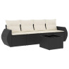 5 pcs conjunto sofás de jardim com almofadões vime PE preto 2
