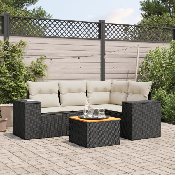 Set de muebles de jardín 5 pzas y cojines ratán sintético negro D