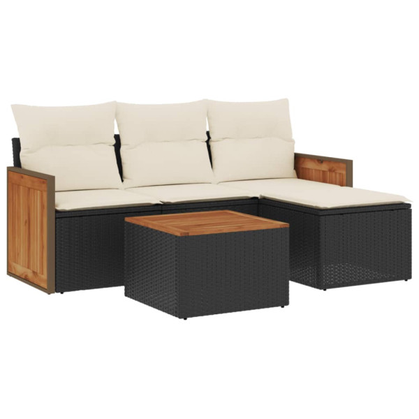 5 pcs conjunto sofás de jardim com almofadões vime PE preto M 2
