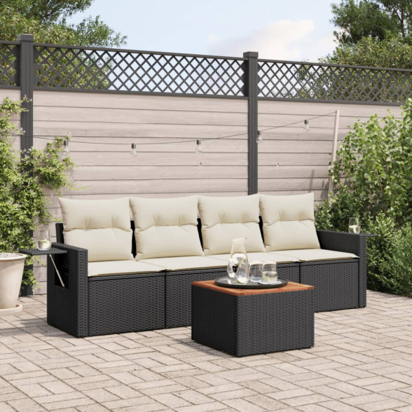 Set de muebles de jardín 5 pzas y cojines ratán sintético negro D