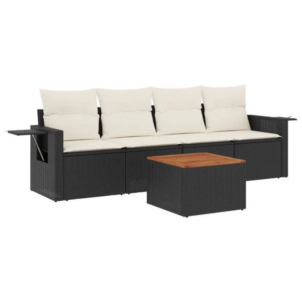 Set de muebles de jardín 5 pzas y cojines ratán sintético negro M 2