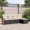 5 pcs conjunto sofás de jardim com almofadões vime PE preto 1