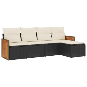 5 pcs conjunto sofás de jardim com almofadões vime PE preto H