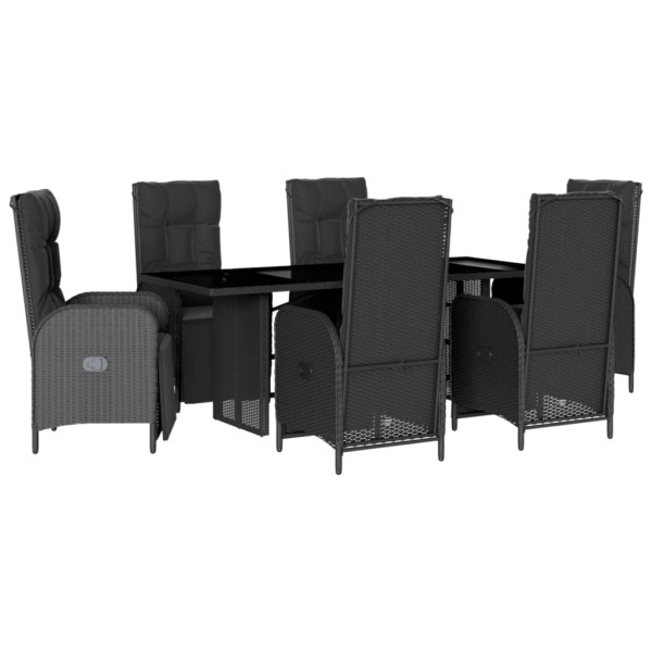 7 pcs conjunto de jantar p/ jardim c/ almofadões vime PE preto M 2