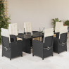 Set de comedor de jardín 7 pzas y cojines ratán sintético negro 1