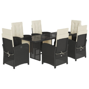 Set de comedor de jardín 7 pzas y cojines ratán sintético negro H