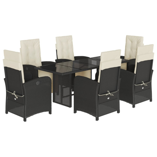 Set de comedor de jardín 7 pzas y cojines ratán sintético negro M 2