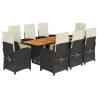 Set de comedor de jardín 9 pzas y cojines ratán sintético negro 2