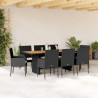 Set de comedor de jardín 9 pzas y cojines ratán sintético negro 1