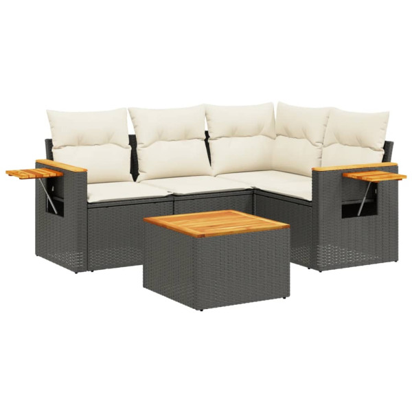 Set de muebles de jardín 5 pzas y cojines ratán sintético negro M 2