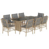 Set comedor de jardín 9 pzas con cojines ratán sintético beige 2