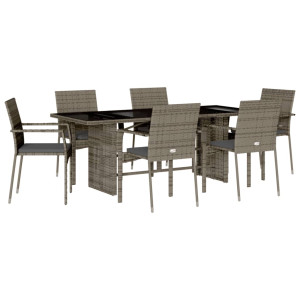 Set comedor jardín 7 pzas y cojines ratán sintético gris H