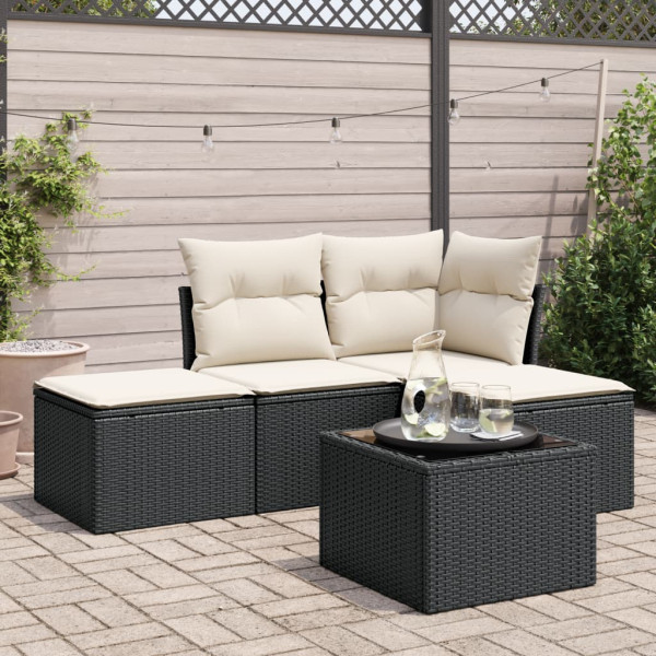 Set de muebles de jardín 5 pzas y cojines ratán sintético negro D
