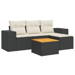 5 pcs conjunto sofás de jardim com almofadões vime PE preto H