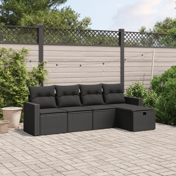 Set de muebles de jardín 5 pzas y cojines ratán sintético negro D