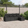 5 pcs conjunto sofás de jardim com almofadões vime PE preto 1