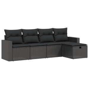 5 pcs conjunto sofás de jardim com almofadões vime PE preto H