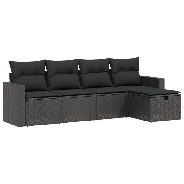 5 pcs conjunto sofás de jardim com almofadões vime PE preto M 2